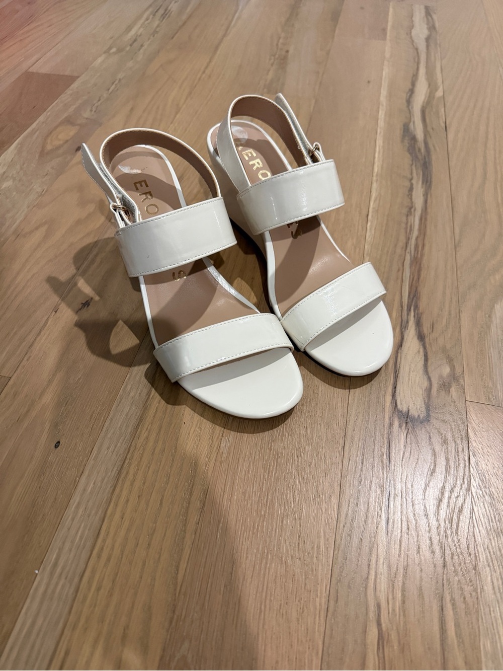 AEROSOLES White Patent Two-Strap Slingback wedge Heel Sandals